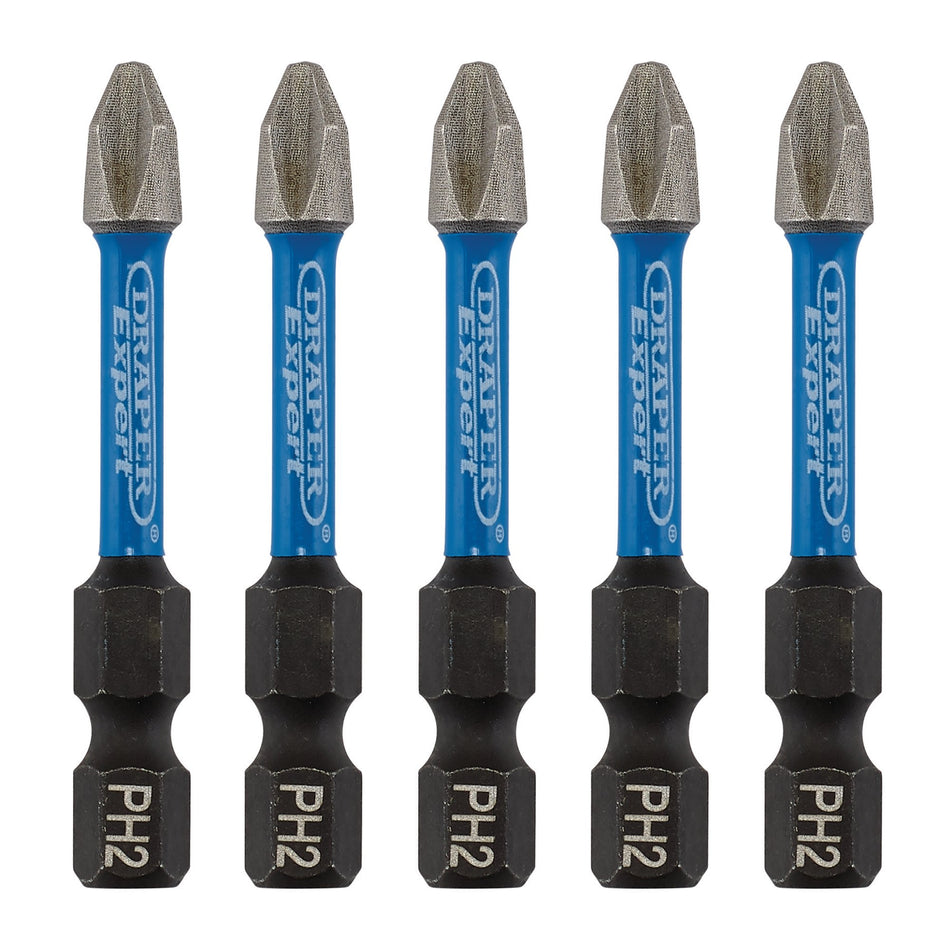 Draper Expert Cross Slot/PH Type Impact Screwdriver Bits, No.2 x 50mm, 1/4" Hex (Pack of 5) : Model No. IMBH/PH50/5