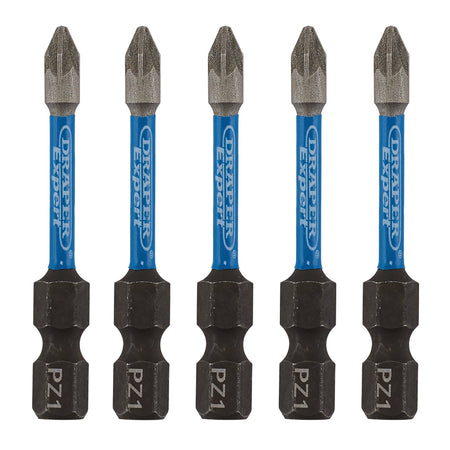 Draper Expert PZ-Type Impact Screwdriver Bits, No.1 x 50mm, 1/4" Hex (Pack of 5) : Model No. IMBH/PZ50/5