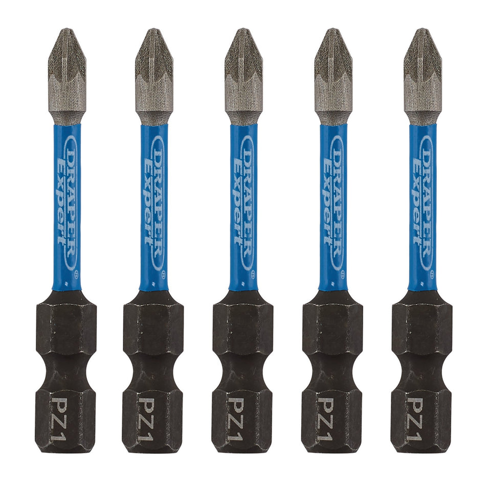 Draper Expert PZ-Type Impact Screwdriver Bits, No.1 x 50mm, 1/4" Hex (Pack of 5) : Model No. IMBH/PZ50/5