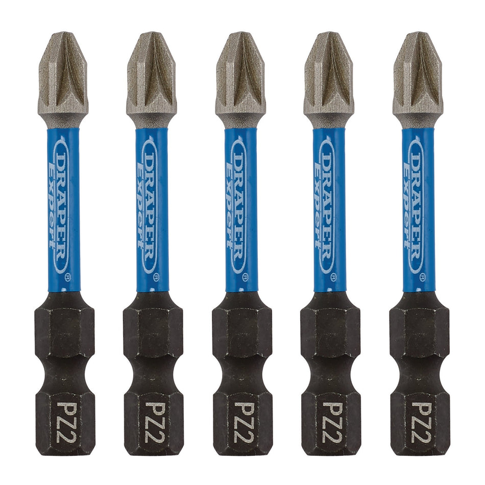 Draper Expert PZ-Type Impact Screwdriver Bits, No.2 x 50mm, 1/4" Hex (Pack of 5) : Model No. IMBH/PZ50/5