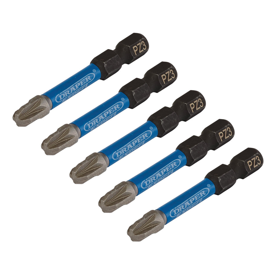 Draper Expert PZ-Type Impact Screwdriver Bits, No.3 x 50mm, 1/4" Hex (Pack of 5) : Model No. IMBH/PZ50/5