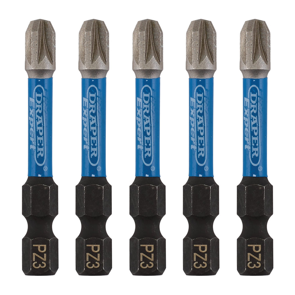 Draper Expert PZ-Type Impact Screwdriver Bits, No.3 x 50mm, 1/4" Hex (Pack of 5) : Model No. IMBH/PZ50/5