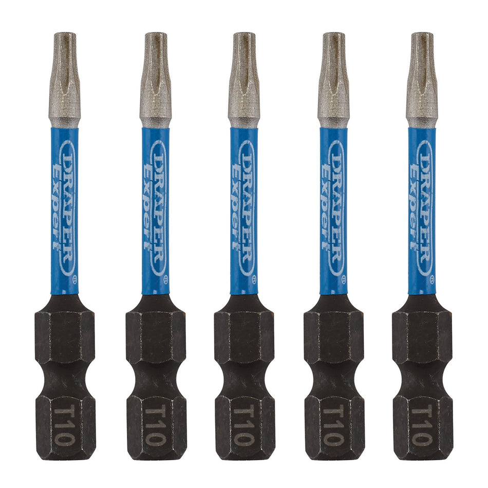 Draper Expert TX-STAR Impact Screwdriver Bits, T10 x 50mm, 1/4" Hex (Pack of 5) : Model No. IMBH/TX50/5