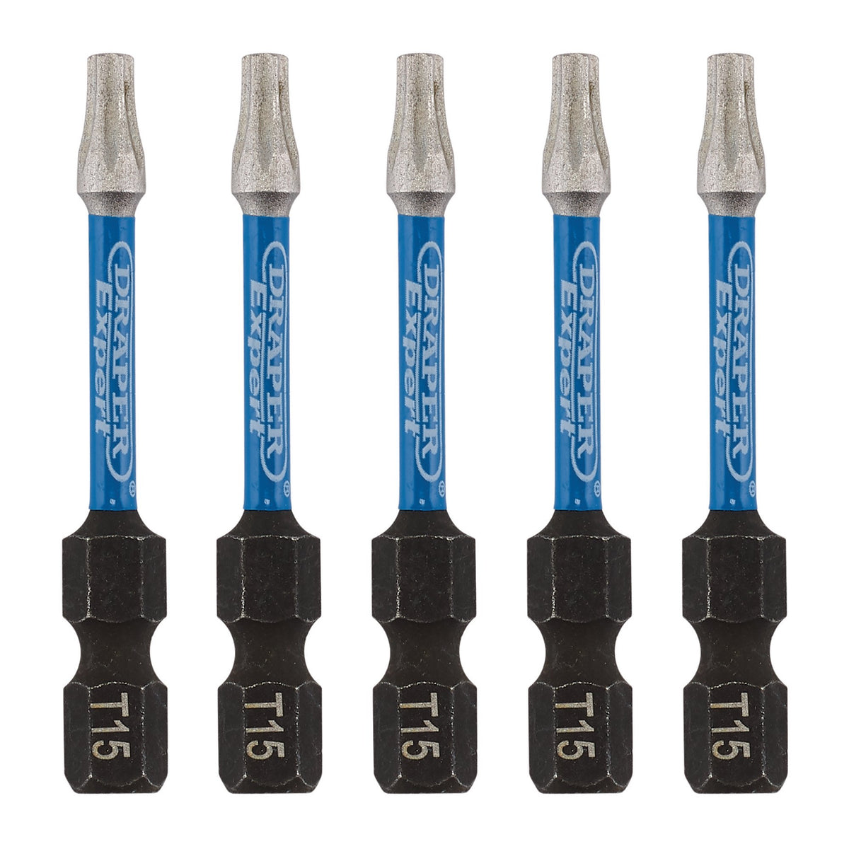 Draper Expert TX-STAR Impact Screwdriver Bits, T15 x 50mm, 1/4" Hex (Pack of 5) : Model No. IMBH/TX50/5