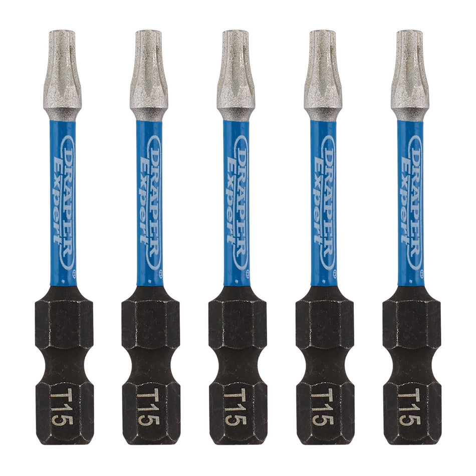 Draper Expert TX-STAR Impact Screwdriver Bits, T15 x 50mm, 1/4" Hex (Pack of 5) : Model No. IMBH/TX50/5