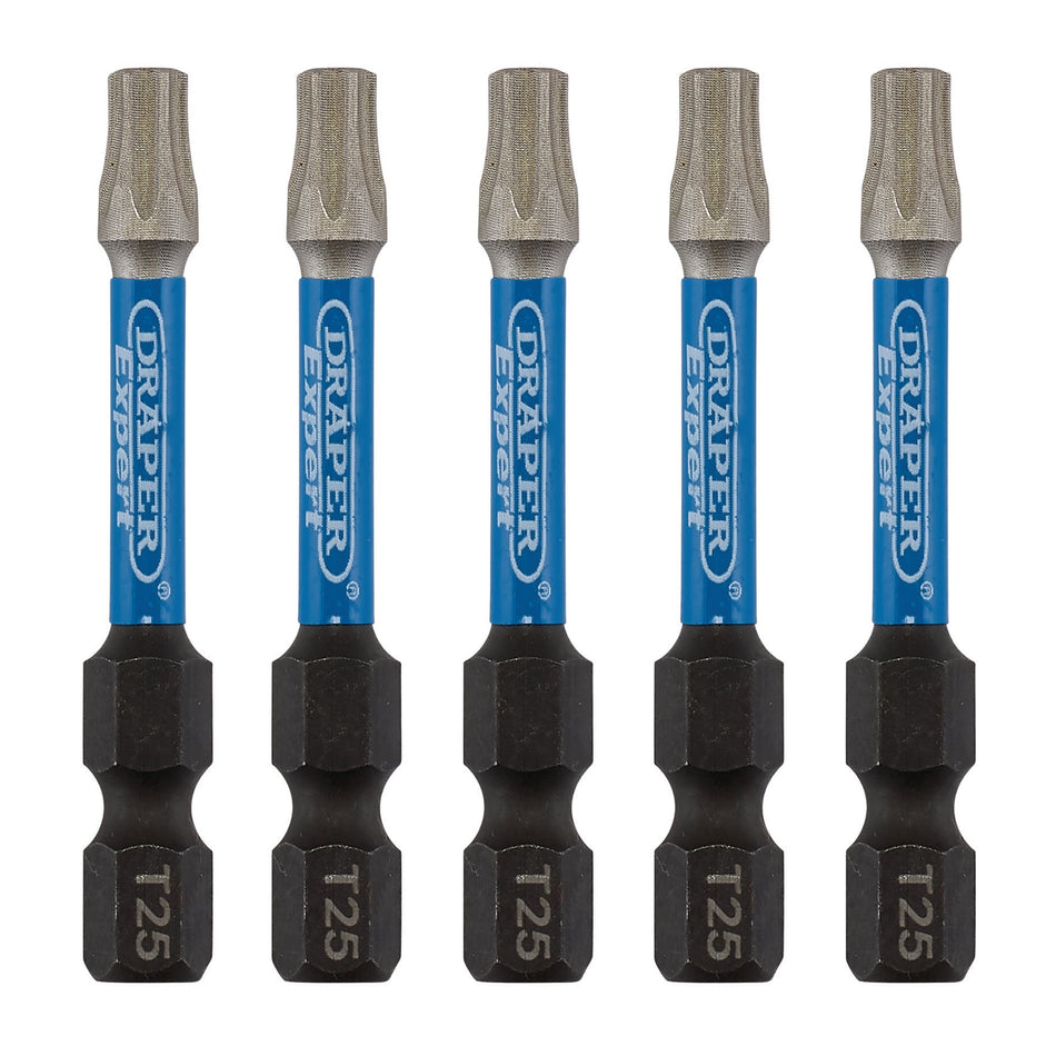 Draper Expert TX-STAR Impact Screwdriver Bits, T25 x 50mm, 1/4" Hex (Pack of 5) : Model No. IMBH/TX50/5