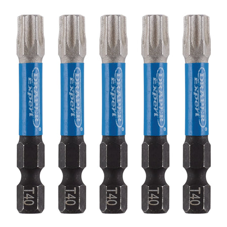 Draper Expert TX-STAR Impact Screwdriver Bits, T40 x 50mm, 1/4" Hex (Pack of 5) : Model No. IMBH/TX50/5