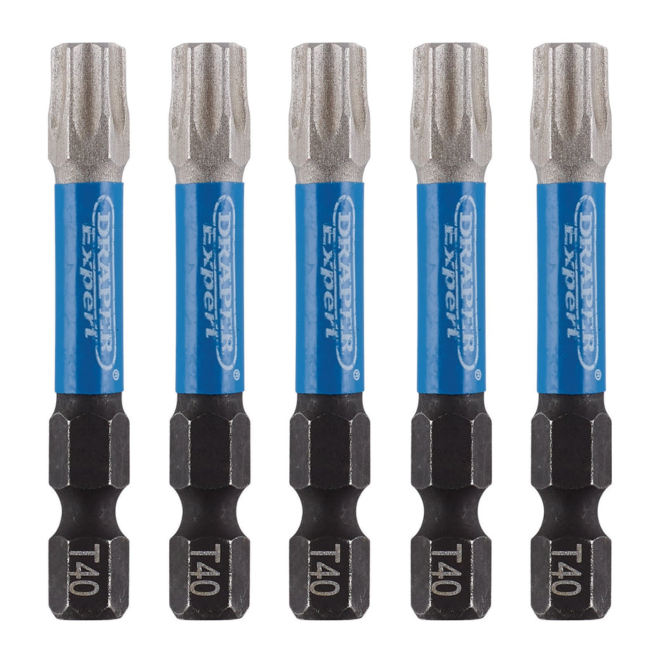 Draper Expert TX-STAR Impact Screwdriver Bits, T40 x 50mm, 1/4" Hex (Pack of 5) : Model No. IMBH/TX50/5