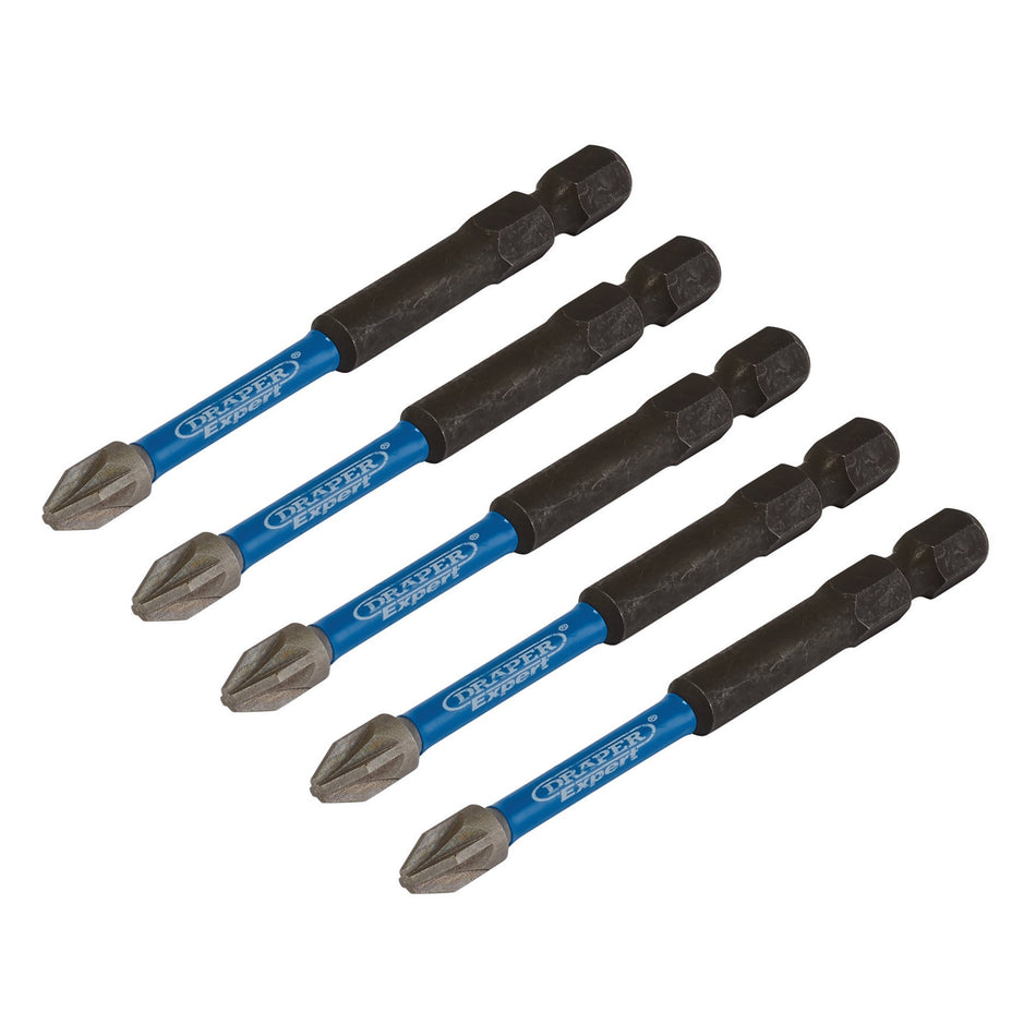 Draper Expert PZ-Type Impact Screwdriver Bits, No.2 x 75mm, 1/4" Hex (Pack of 5) : Model No. IMBH/PZ75/5