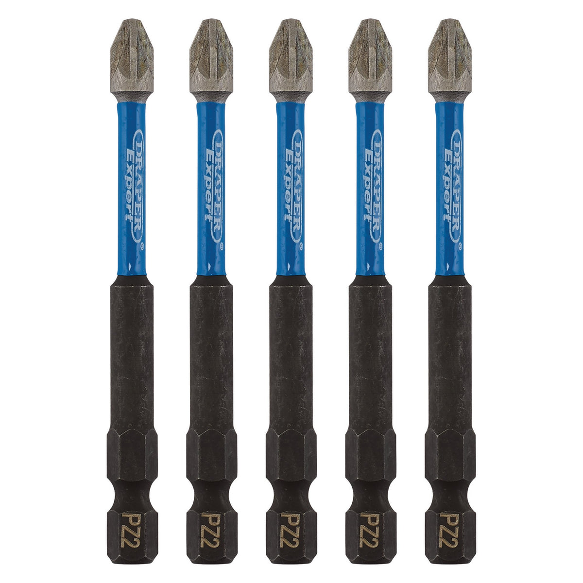 Draper Expert PZ-Type Impact Screwdriver Bits, No.2 x 75mm, 1/4" Hex (Pack of 5) : Model No. IMBH/PZ75/5