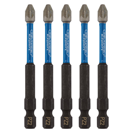 Draper Expert PZ-Type Impact Screwdriver Bits, No.2 x 75mm, 1/4" Hex (Pack of 5) : Model No. IMBH/PZ75/5
