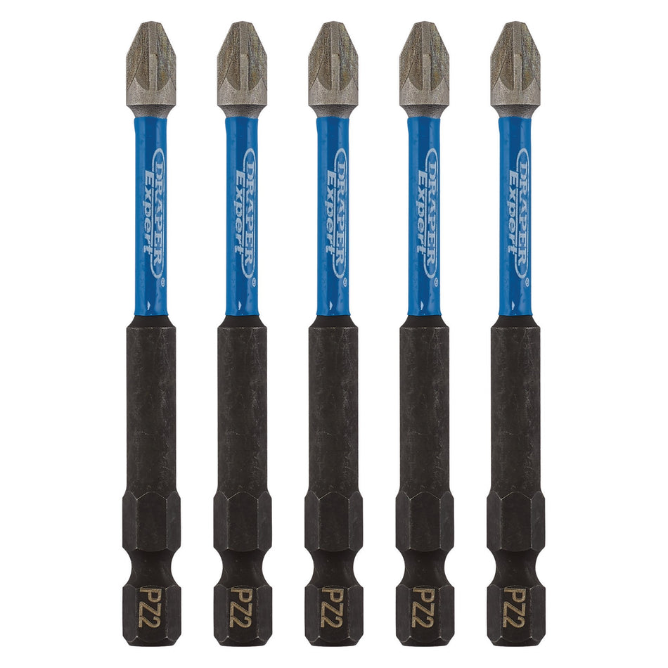 Draper Expert PZ-Type Impact Screwdriver Bits, No.2 x 75mm, 1/4" Hex (Pack of 5) : Model No. IMBH/PZ75/5