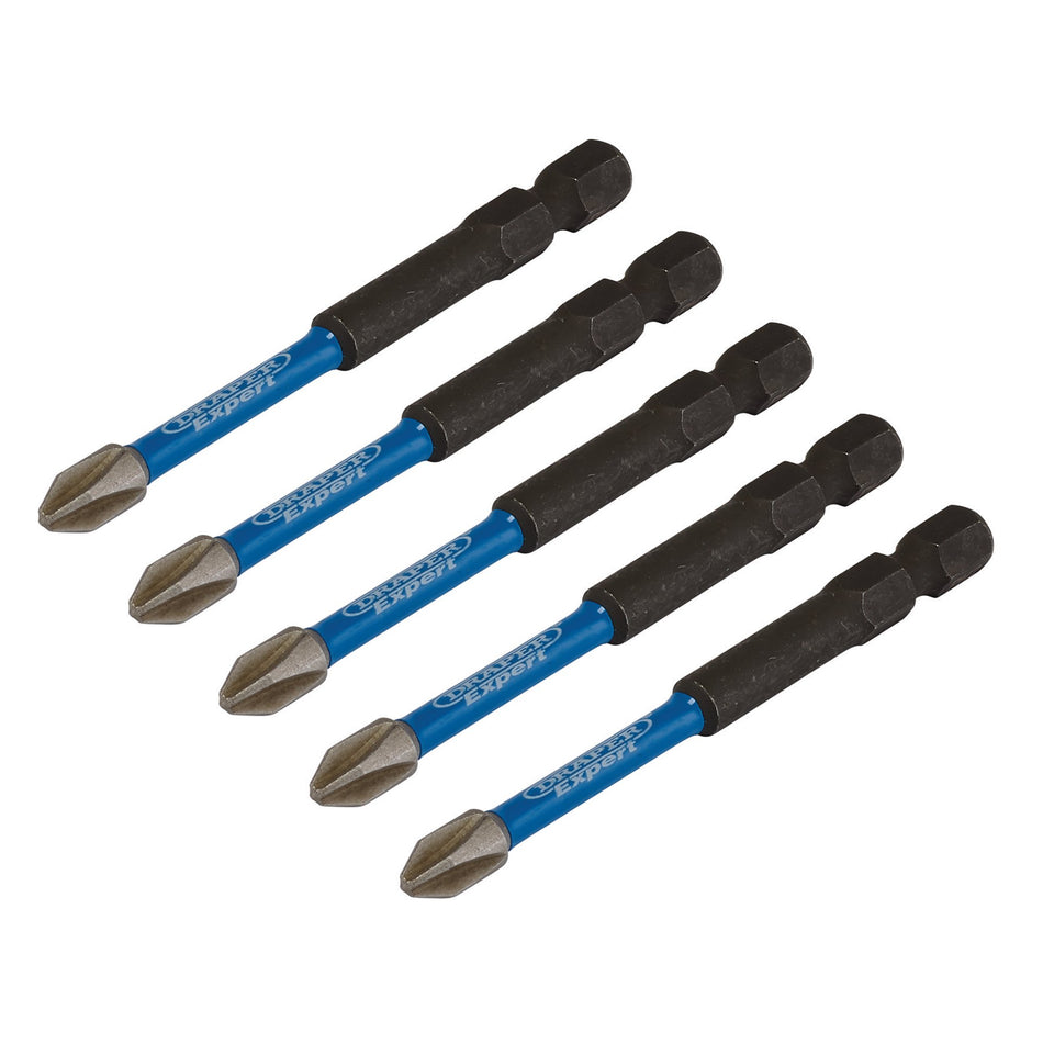 Draper Expert Cross Slot/PH Type Impact Screwdriver Bits, No.2 x 75mm, 1/4" Hex (Pack of 5) : Model No. IMBH/PH75/5