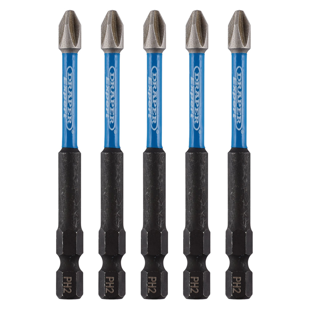 Draper Expert Cross Slot/PH Type Impact Screwdriver Bits, No.2 x 75mm, 1/4" Hex (Pack of 5) : Model No. IMBH/PH75/5