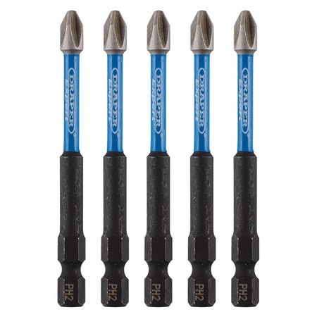 Draper Expert Cross Slot/PH Type Impact Screwdriver Bits, No.2 x 75mm, 1/4" Hex (Pack of 5) : Model No. IMBH/PH75/5