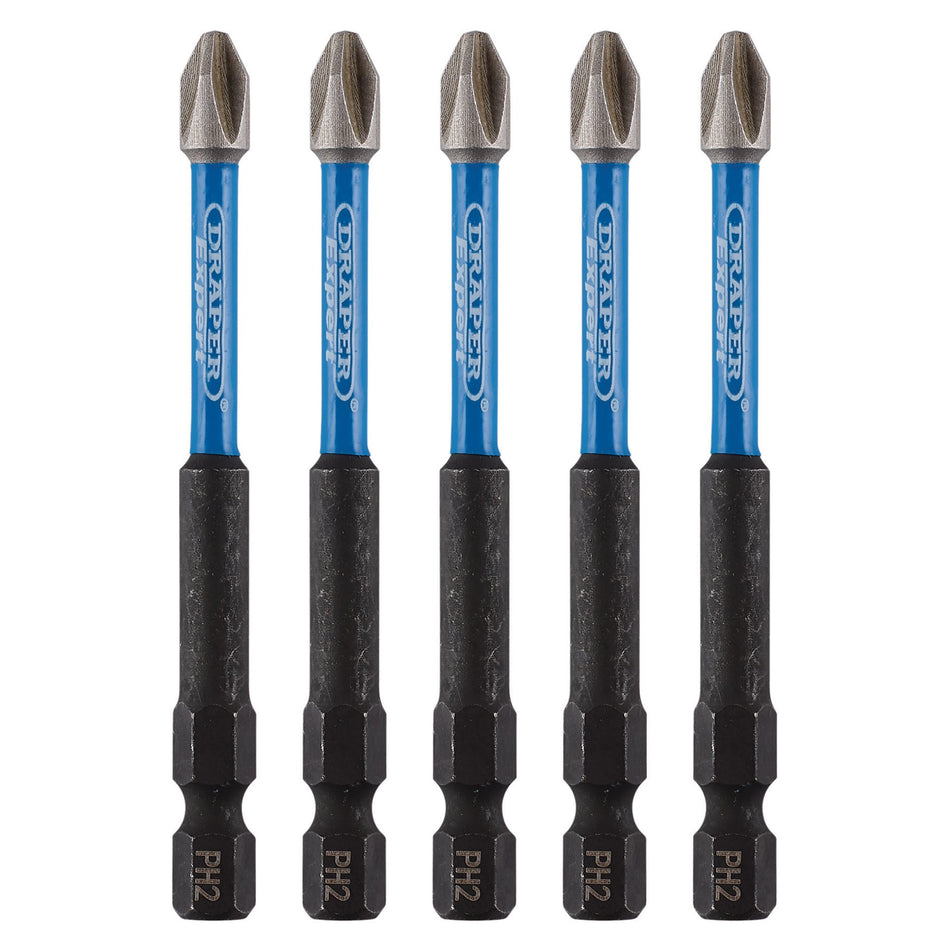 Draper Expert Cross Slot/PH Type Impact Screwdriver Bits, No.2 x 75mm, 1/4" Hex (Pack of 5) : Model No. IMBH/PH75/5