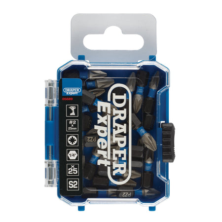 Draper Expert PZ-Type Impact Screwdriver Bits, No.2 x 25mm, 1/4" Hex (Pack of 25) : Model No. IMBH/PZ25/25