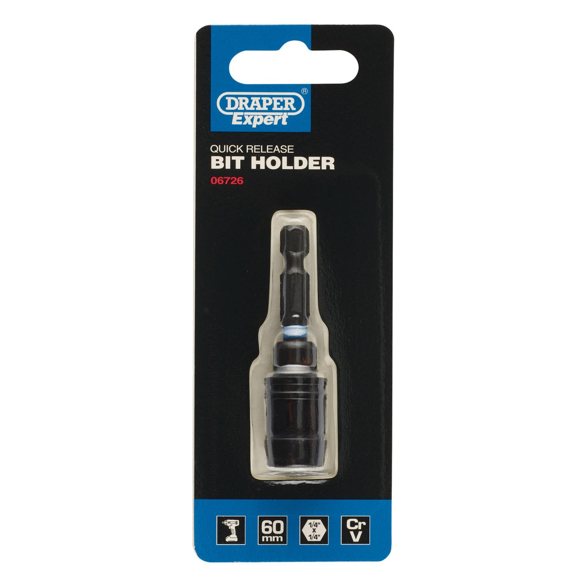 Draper Expert Quick-Release Impact Bit Holder, 60mm, 1/4" Hex : Model No. IMH/QR