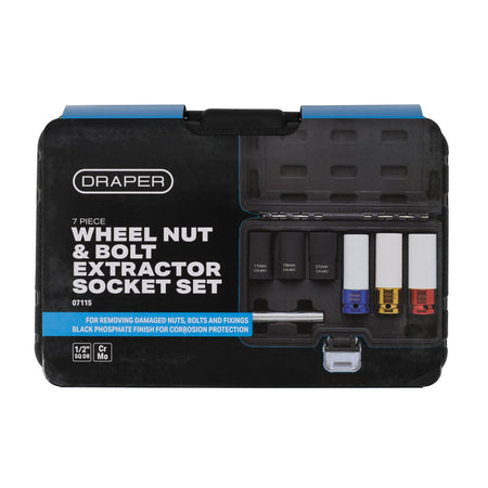Wheel Nut and Bolt Extractor Socket Set, 1/2" Sq. Dr. (7 Piece)