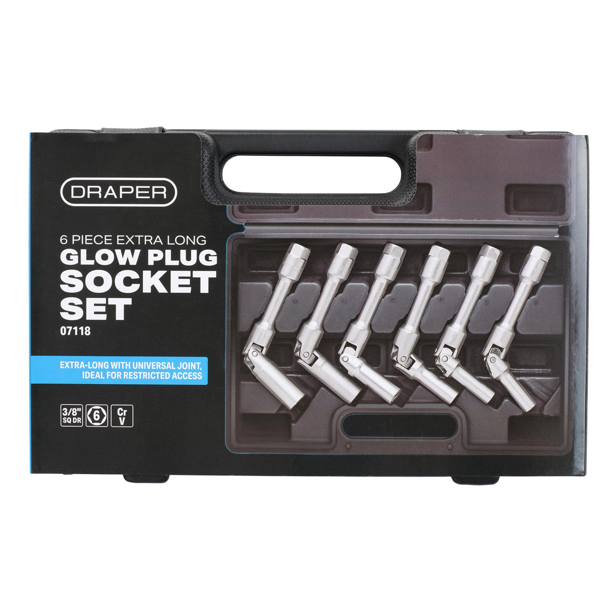 Extra Long Glow Plug Socket Set, 3/8" Sq. Dr., 35mm (6 Piece)