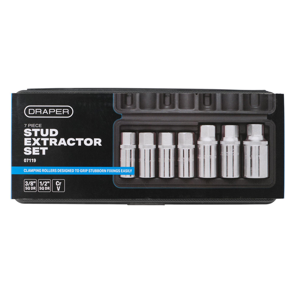 Stud Extractor Set, 3/8" Sq. Dr., 1/2" Sq. Dr. (7 Piece)