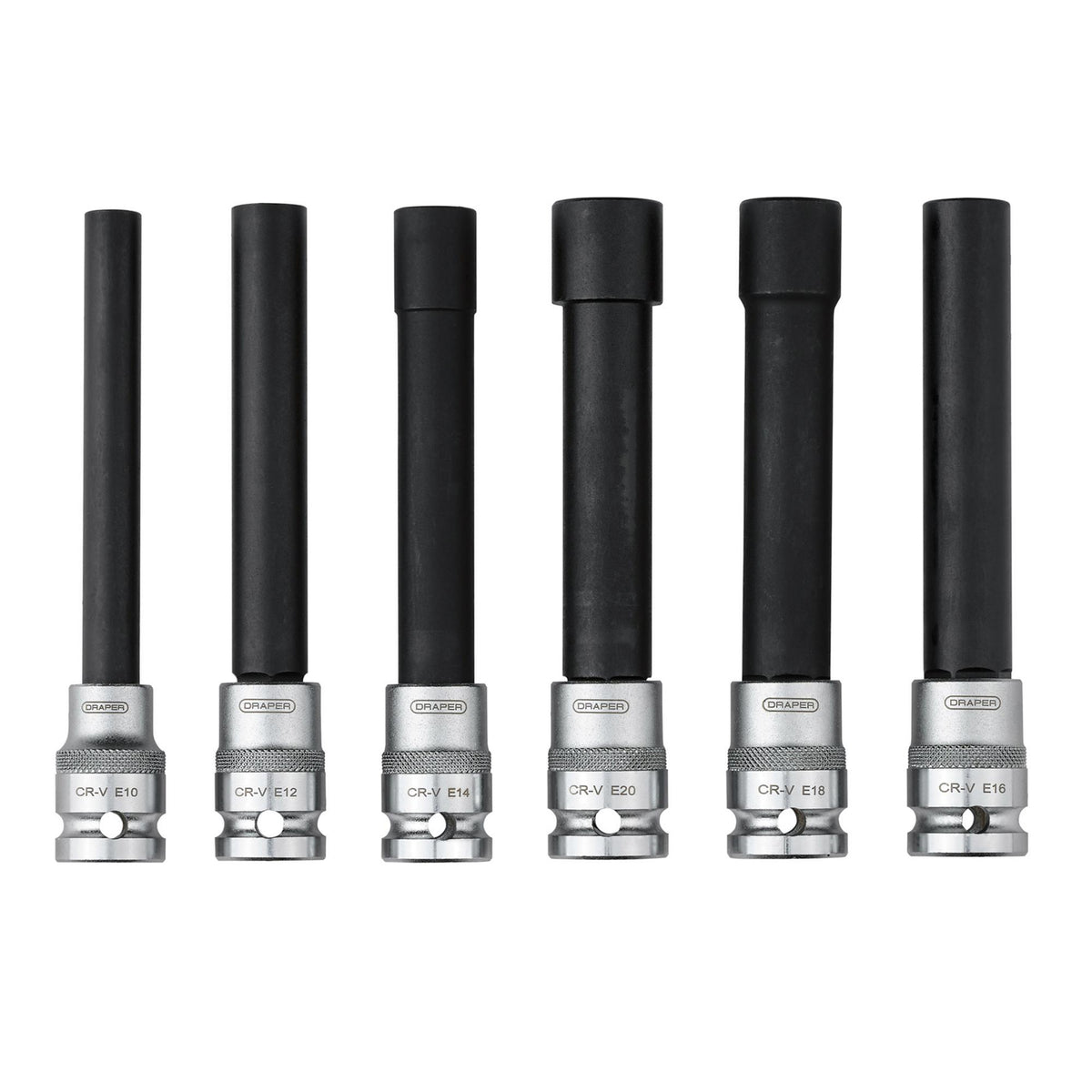 Extra Long E-Type Sockets, 1/2" Sq. Dr. (6 Piece)