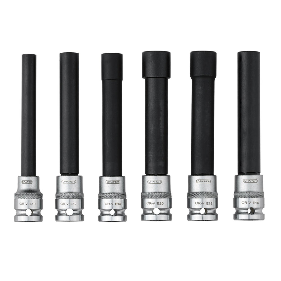 Extra Long E-Type Sockets, 1/2" Sq. Dr. (6 Piece)