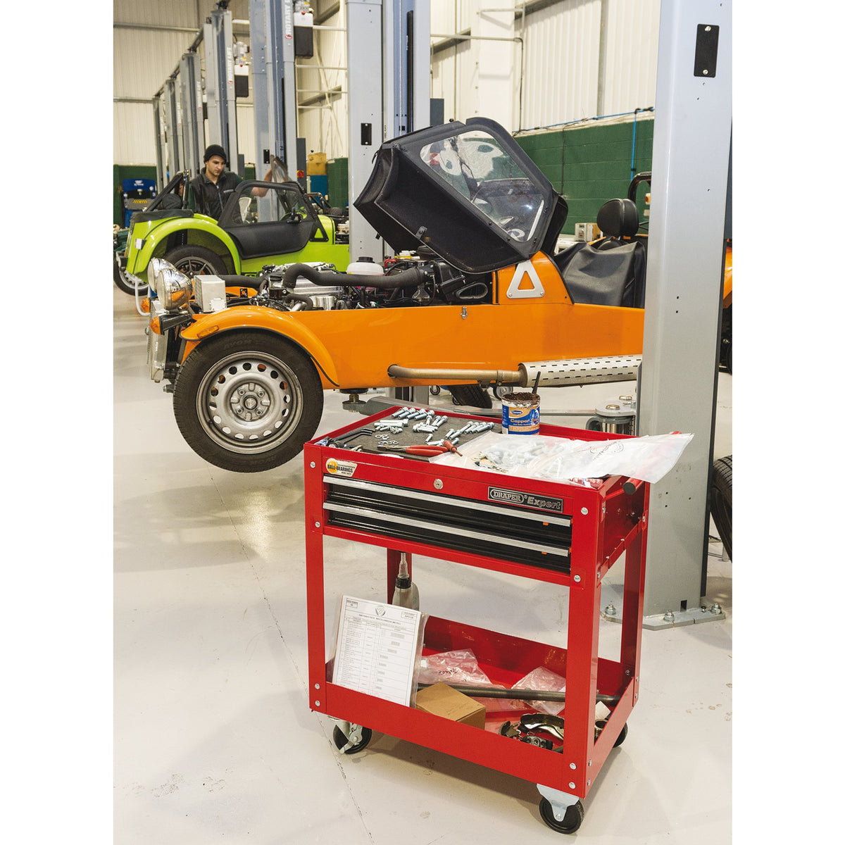 DRAPER Expert 2 Level Tool Trolley with Two Drawers: Model No.TT2DB