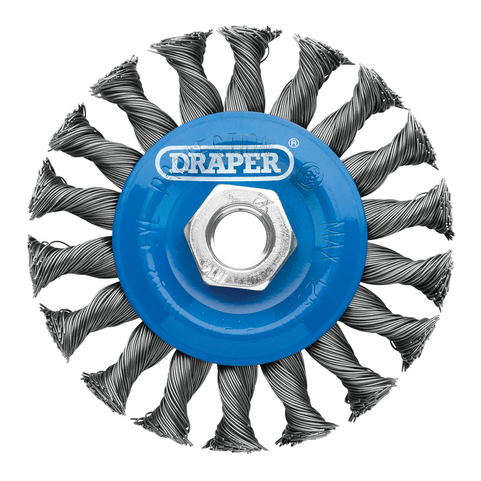 Steel Twist-Knot Flat Wire Wheel Brush, 100mm, M14 : Model No. WBW2