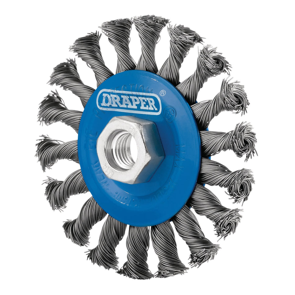 Steel Twist-Knot Flat Wire Wheel Brush, 100mm, M14 : Model No. WBW2