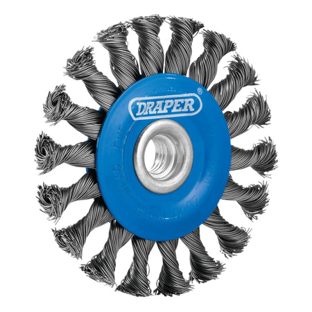 Steel Twist-Knot Flat Wire Wheel Brush, 100mm, M14 : Model No. WBW2