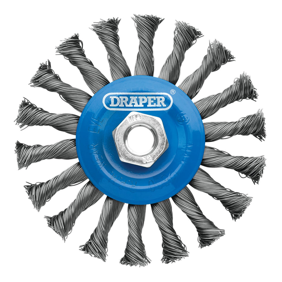 Steel Twist-Knot Flat Wire Wheel Brush, 115mm, M14 : Model No. WBW3