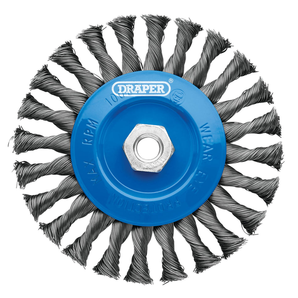 Steel Twist-Knot Flat Wire Wheel Brush, 150mm, M14 : Model No. WBW4
