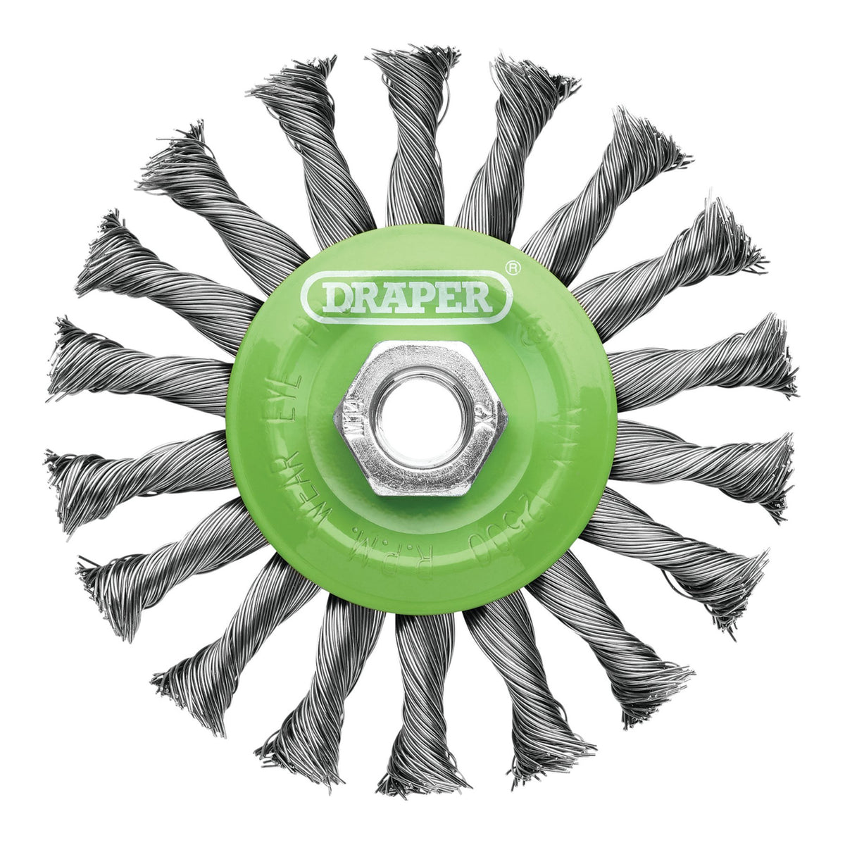 Stainless-Steel Twist-Knot Flat Wire Wheel Brush, 115mm, M14 : Model No. WBW5