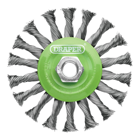 Stainless-Steel Twist-Knot Flat Wire Wheel Brush, 115mm, M14 : Model No. WBW5