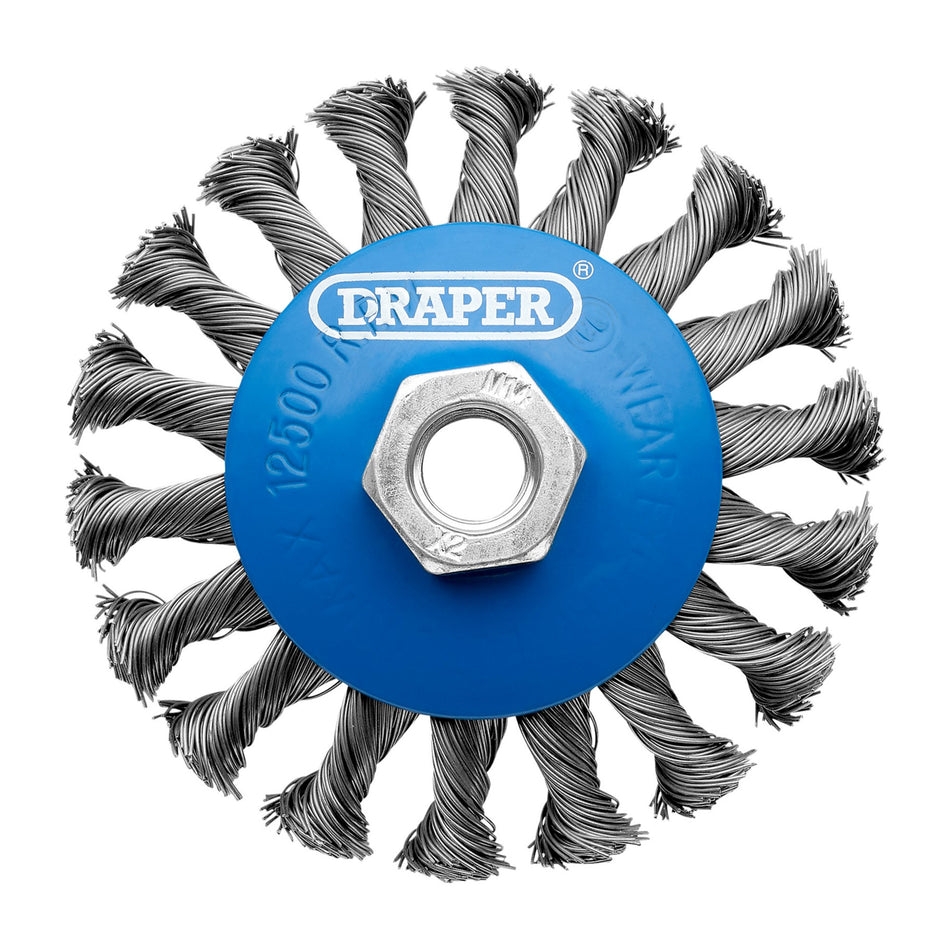 Steel Bevelled Twist-Knot Wire Wheel Brush, 100mm, M14 : Model No. WBW6