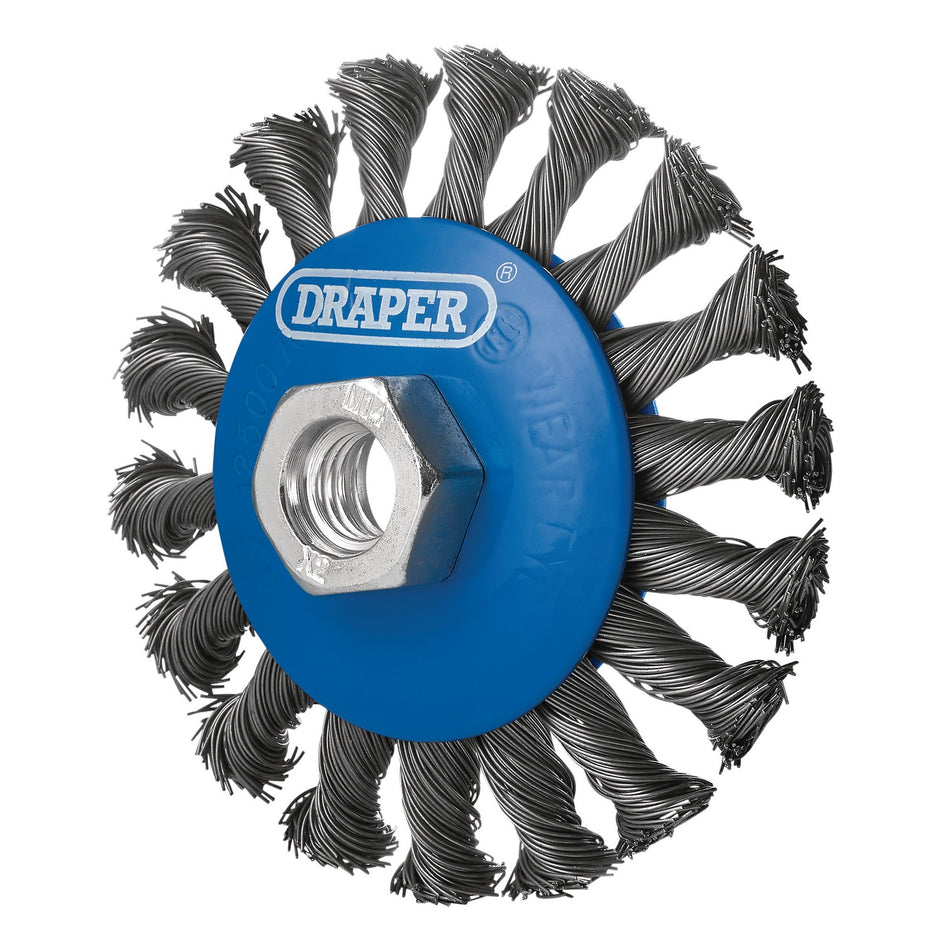 Steel Bevelled Twist-Knot Wire Wheel Brush, 100mm, M14 : Model No. WBW6