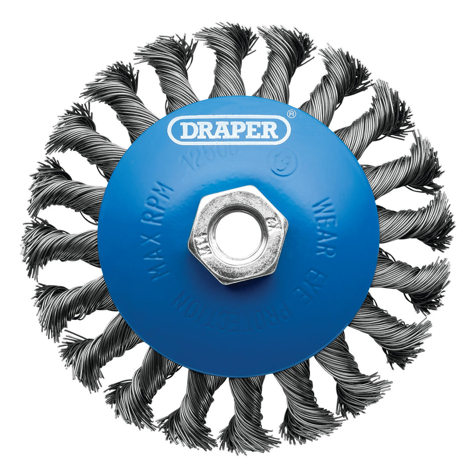 Steel Bevelled Twist-Knot Wire Wheel Brush, 115mm, M14 : Model No. WBW7