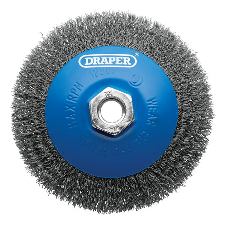 Steel Bevelled Crimped Wire Wheel Brush, 115mm, M14 : Model No. WBW1