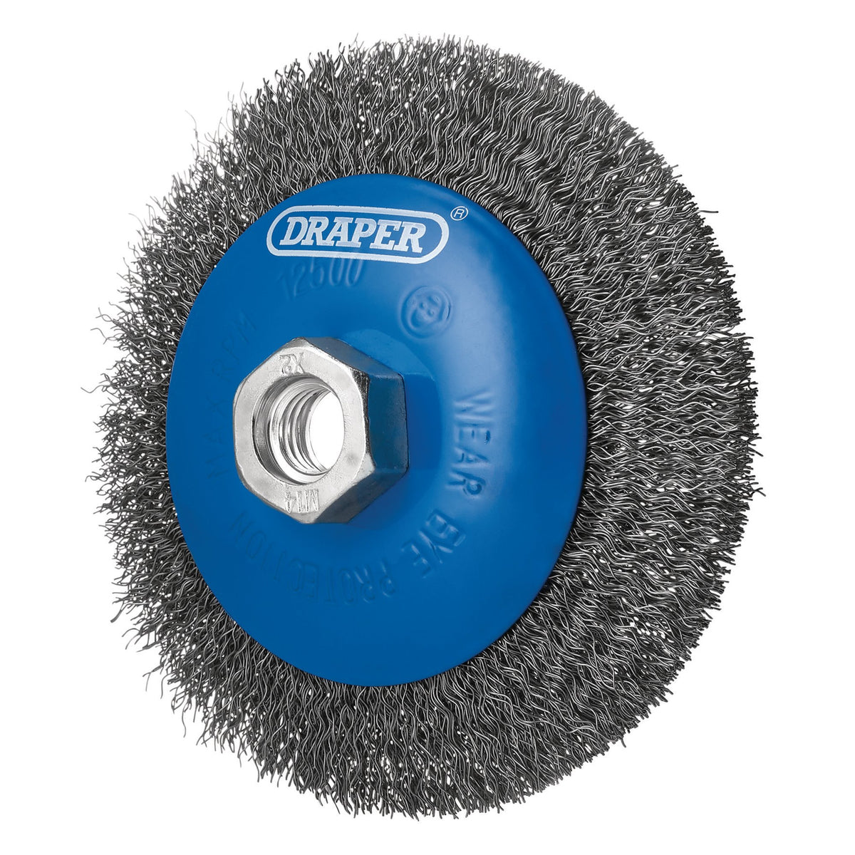 Steel Bevelled Crimped Wire Wheel Brush, 115mm, M14 : Model No. WBW1