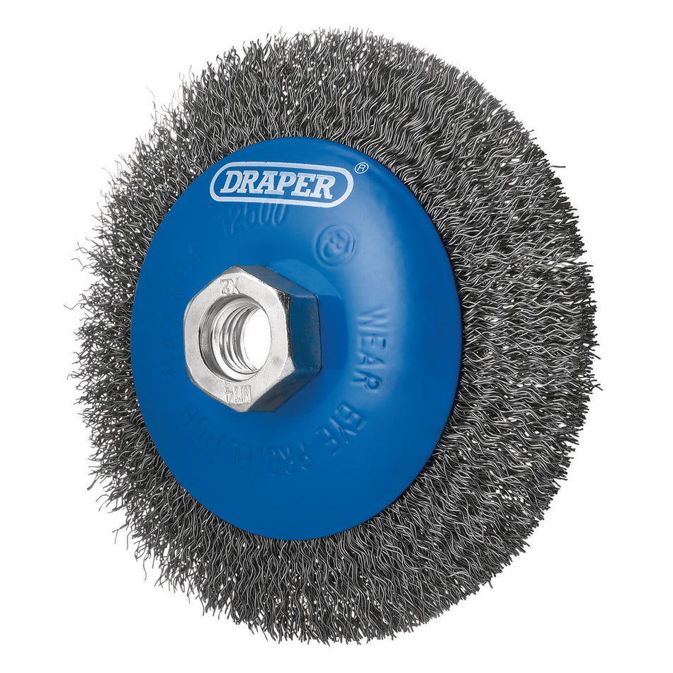 Steel Bevelled Crimped Wire Wheel Brush, 115mm, M14 : Model No. WBW1