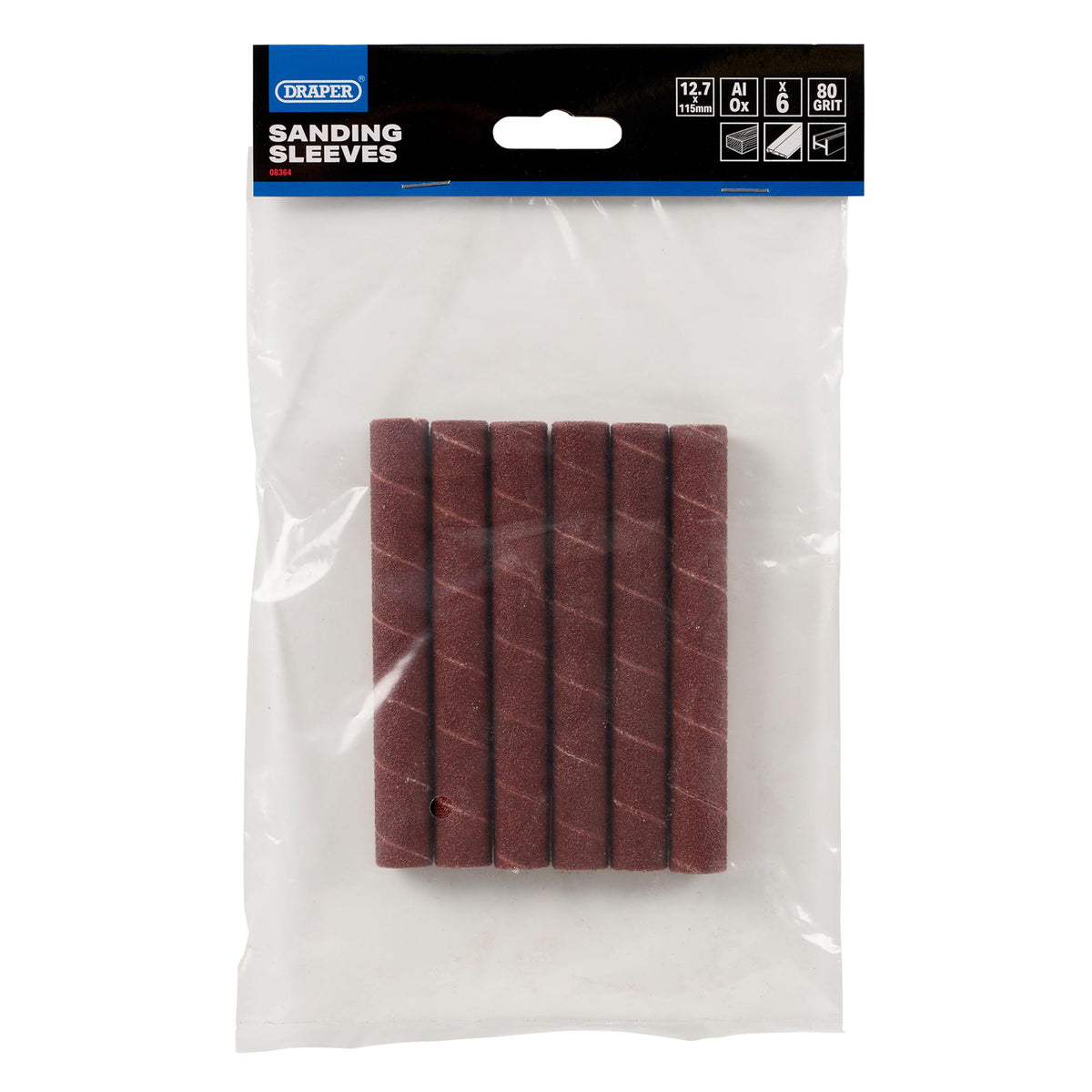 Aluminium Oxide Sanding Sleeves, 12.7 x 115mm, 80 Grit (Pack of 6) : Model No. SSAO1
