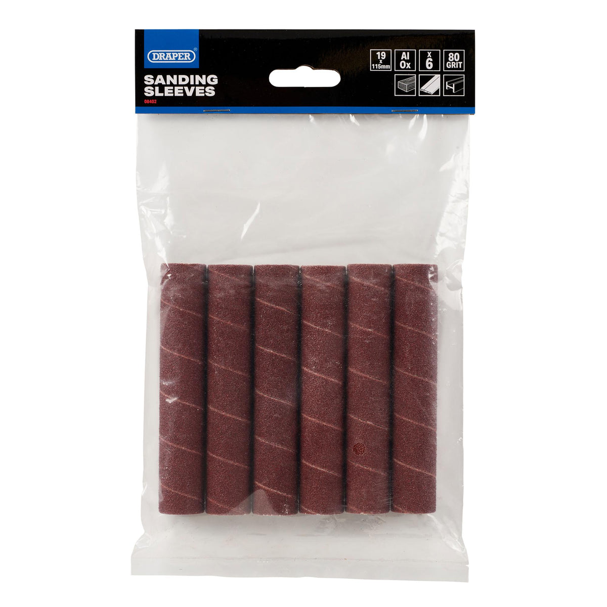 Aluminium Oxide Sanding Sleeves, 19 x 115mm, 80 Grit (Pack of 6) : Model No. SSAO2