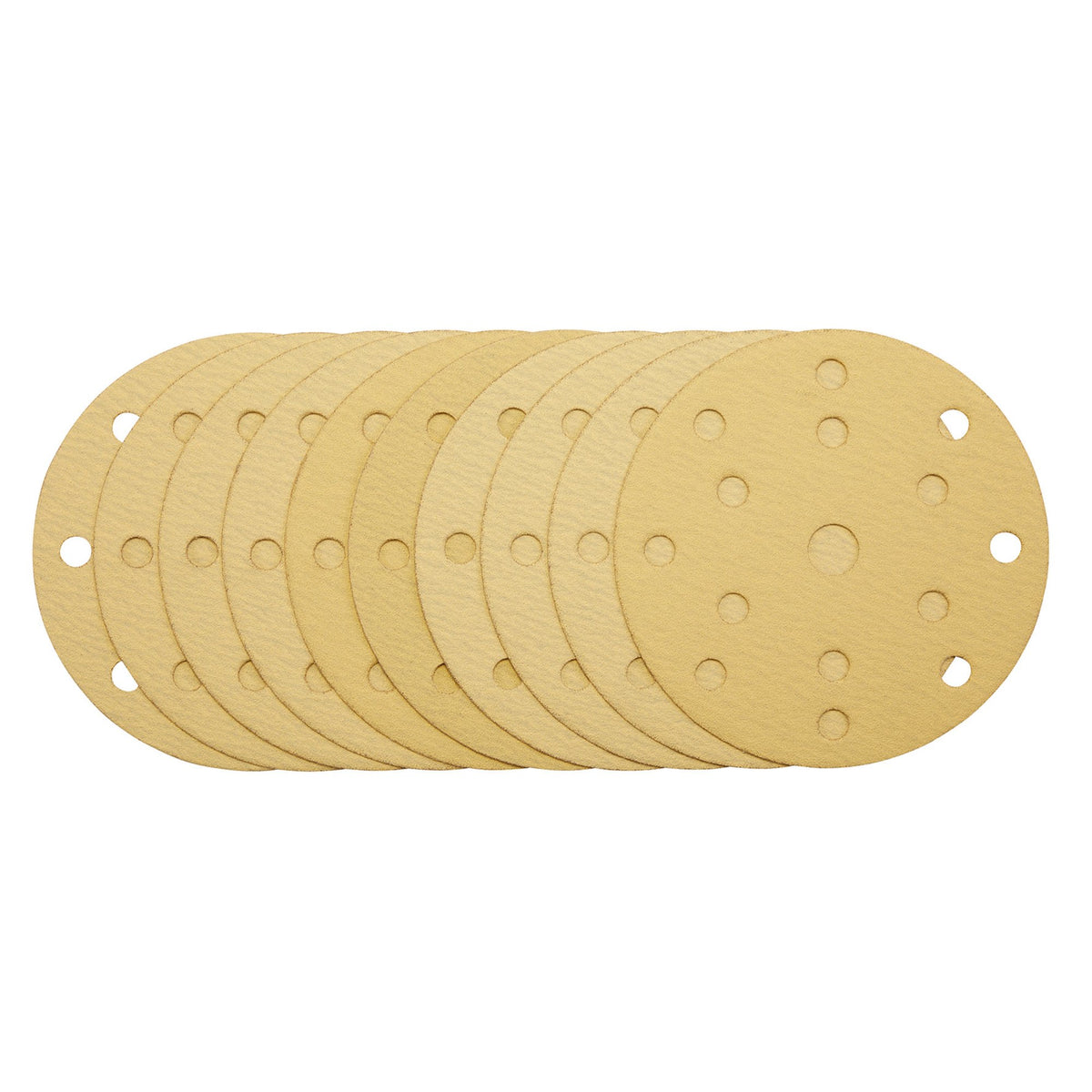 Gold Sanding Discs with Hook & Loop, 150mm, 120 Grit, 15 Dust Extraction Holes (Pack of 10) : Model No. SDHLG150