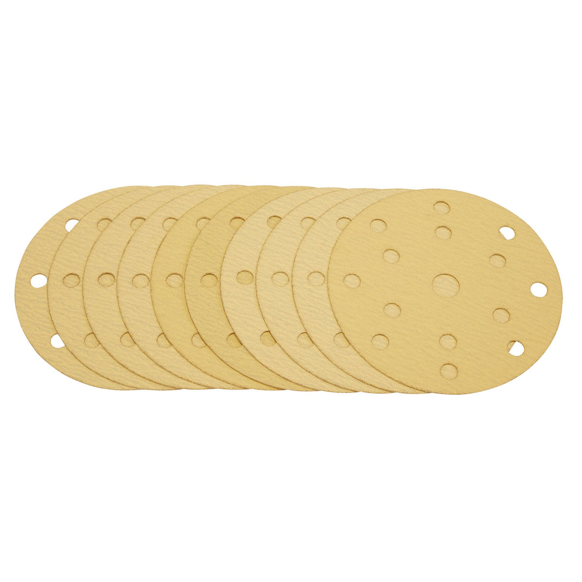 Gold Sanding Discs with Hook & Loop, 150mm, 120 Grit, 15 Dust Extraction Holes (Pack of 10) : Model No. SDHLG150
