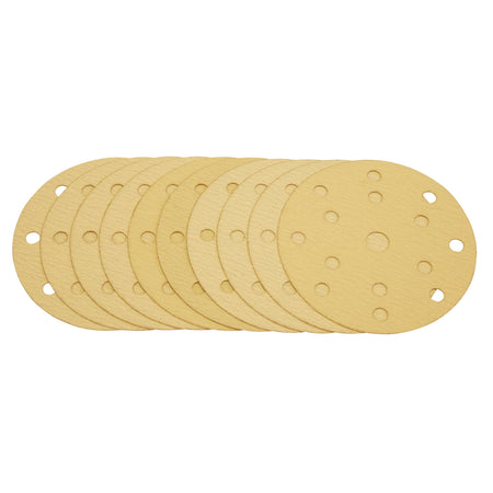 Gold Sanding Discs with Hook & Loop, 150mm, 120 Grit, 15 Dust Extraction Holes (Pack of 10) : Model No. SDHLG150
