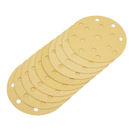 Gold Sanding Discs with Hook & Loop, 150mm, 120 Grit, 15 Dust Extraction Holes (Pack of 10) : Model No. SDHLG150