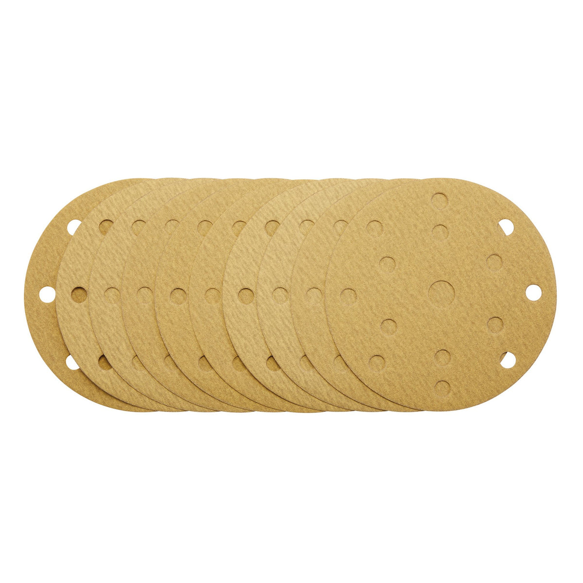 Gold Sanding Discs with Hook & Loop, 150mm, 180 Grit, 15 Dust Extraction Holes (Pack of 10) : Model No. SDHLG150