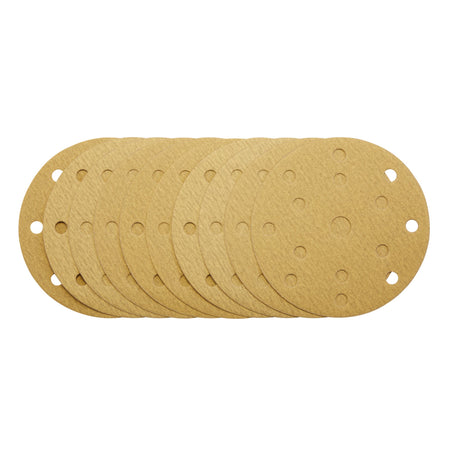 Gold Sanding Discs with Hook & Loop, 150mm, 180 Grit, 15 Dust Extraction Holes (Pack of 10) : Model No. SDHLG150