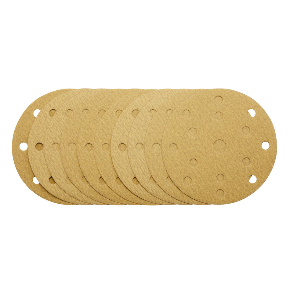 Gold Sanding Discs with Hook & Loop, 150mm, 180 Grit, 15 Dust Extraction Holes (Pack of 10) : Model No. SDHLG150